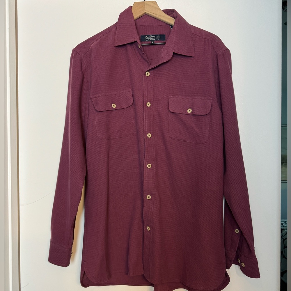NAT NAST Silk & Cotton Blend Long-Sleeve Shirt Textured Plum Sz Medium